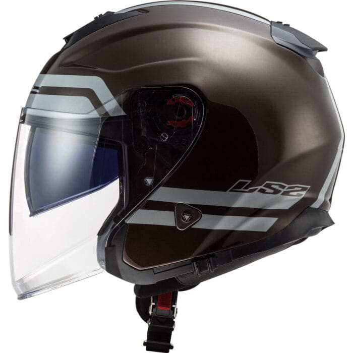 Kaciga LS2 Jet OF521 INFINITY HYPER WOOD braon siva sa naočarima - Slika 2