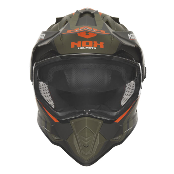 Kaciga NOX Enduro sa vizirom N312 VAPOR KHAKI mat zeleno narandžasta - Slika 2