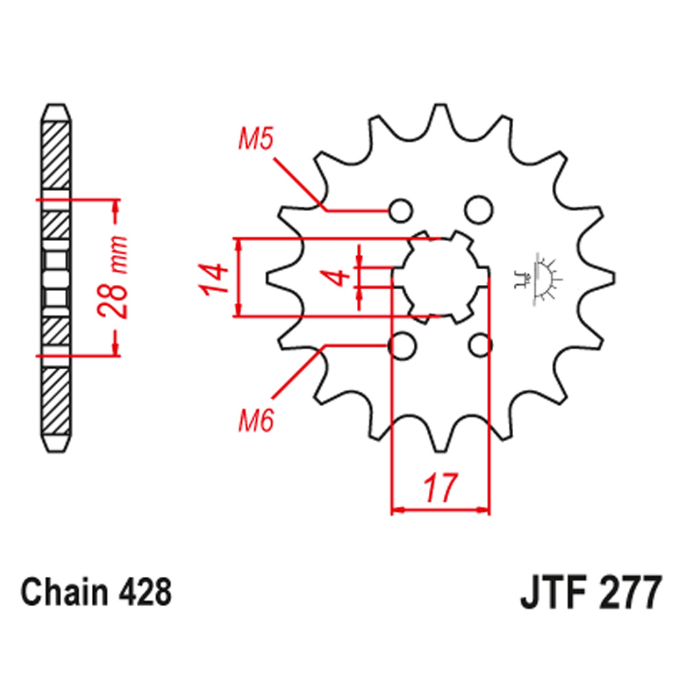 615c3401-21d9-4018-91db-54af06e79f5e.jpg Lančanik prednji JT JTF277-13 (428) 13 zuba Daytona 50 - Slika 1
