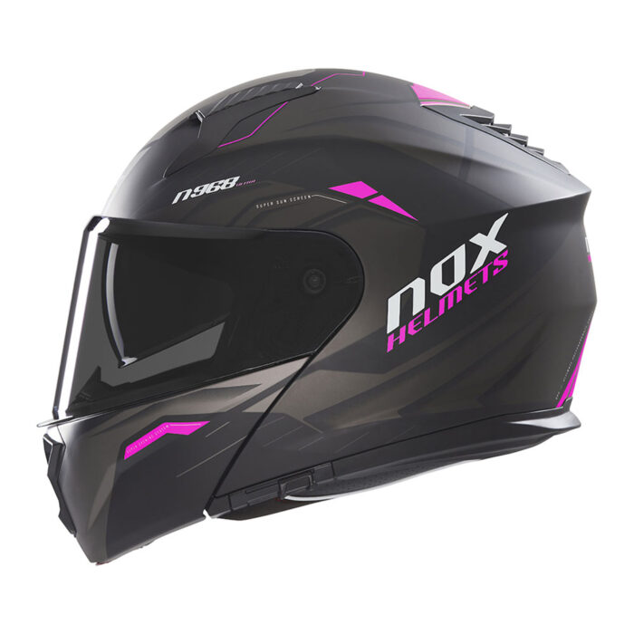 Kaciga NOX Flip Up N968 ULTRA sa naočarima mat crno roza - Slika 2