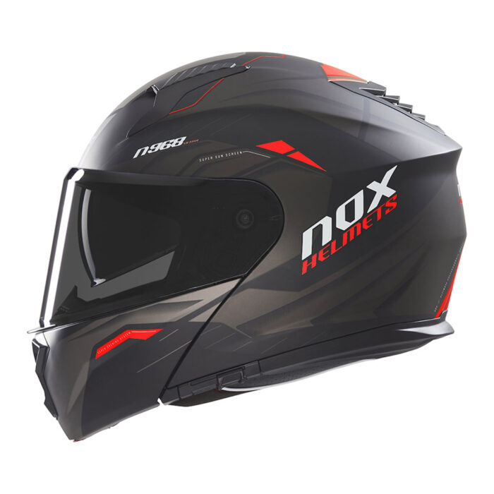 Kaciga NOX Flip Up N968 ULTRA sa naočarima mat crno crvena - Slika 2