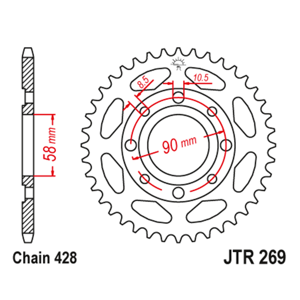 acddb3ce-9c26-401b-b0d2-f6ddfdf28571.jpg Lančanik zadnji JT JTR269-42-50-15001 (428) 42 zuba Sprint Pulser - Slika 1