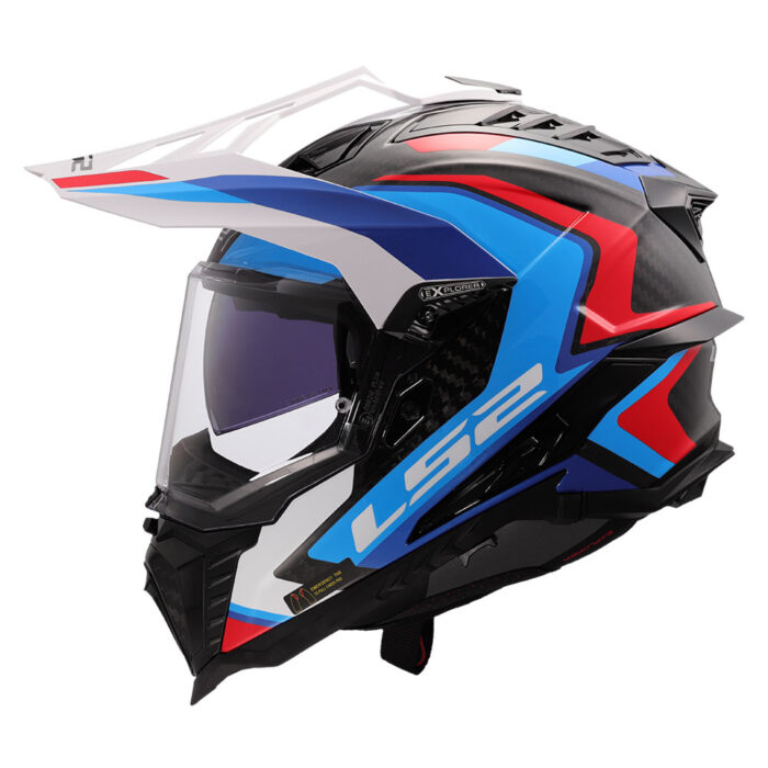 Kaciga LS2 Enduro MX701 EXPLORER CARBON FRONTIER II belo plavo crvena - Slika 2